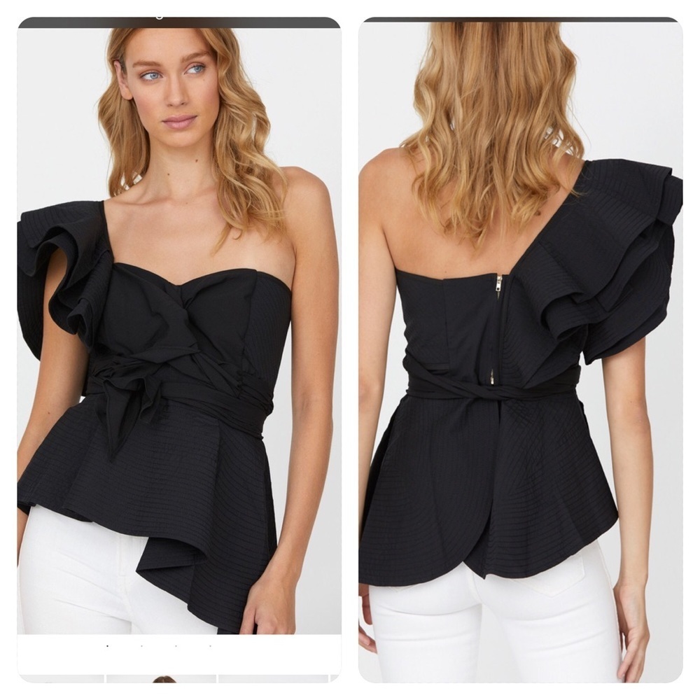 NEw! Constance Black Ruffled One Shoulder Top